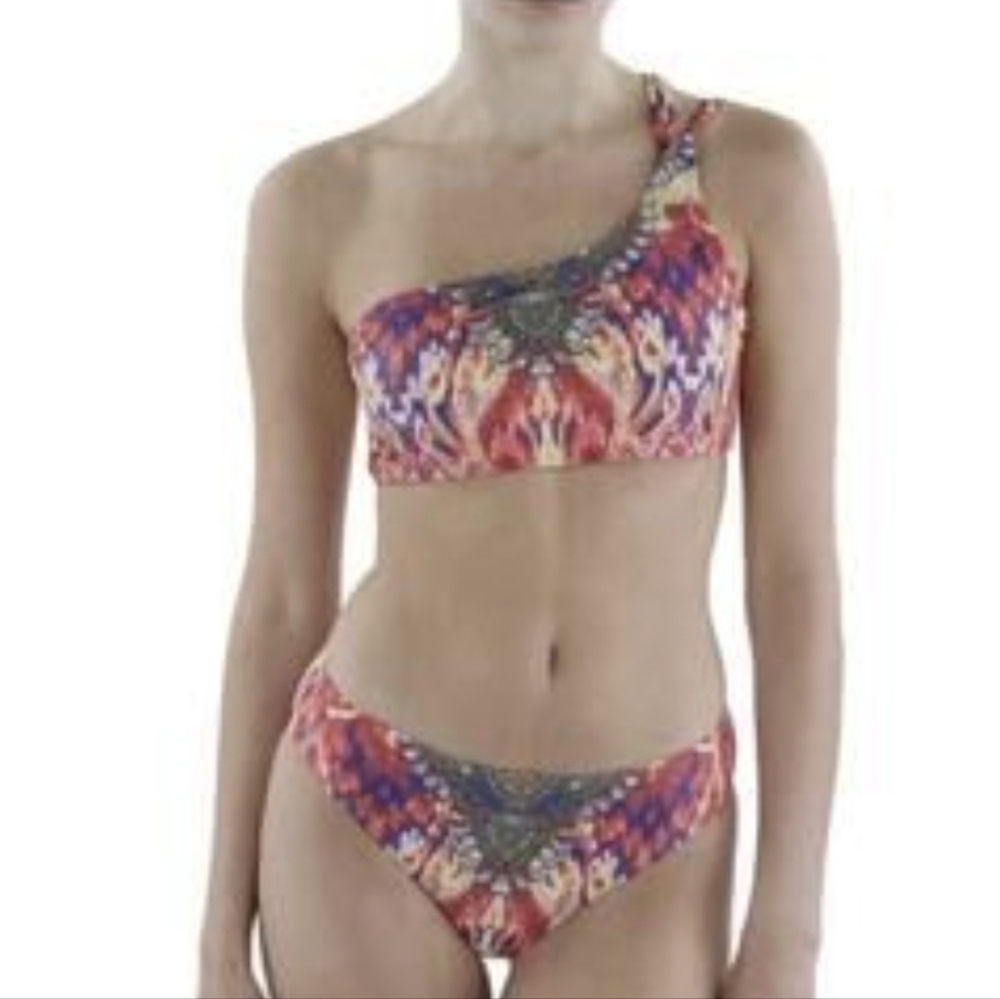 True Colours by La Moda Embellished One-Shoulder Bikini 2pc Set Red S